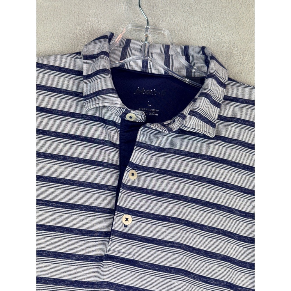 Mens Johnnie-O Polo Shirt Large Short‎ Sleeve Striped Blue Gray Golf Apparel